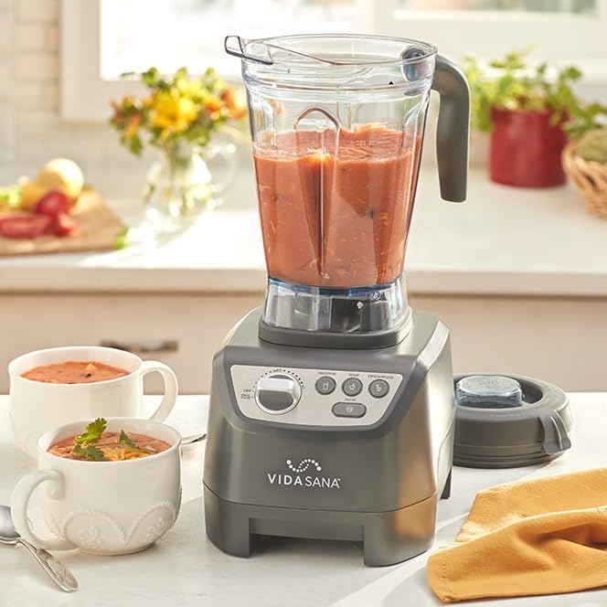 Princess House Vida Sana Blender for Smoothies Soups Dips and More 1500 Watts Stainless Steel Blade 4 Preset Functions Large Grey Professional Blender Easy Clean