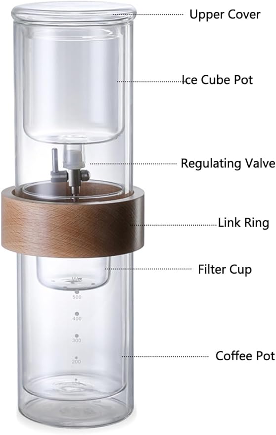 Slow Drip Cold Brew Coffee Maker 17oz Smooth Dripper Iced Coffee Concentrate Brewer with Adjustable Water Flow