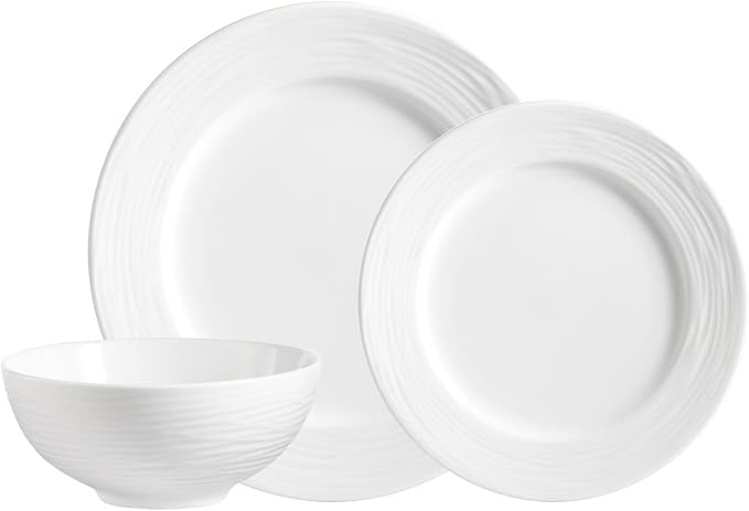 Elegant 12-Piece Dinnerware Set - Round Rim Porcelain Tableware for Kitchen Dining