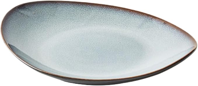 Thcbme 轻奢陶瓷窑变釉异形盘子菜盘家用浅盘西餐盘酒店 Ceramic Dish Set 餐具/Handpainted Plates and Bowls Set Ceramic Dinnerware Sets/船型平盘-淡蓝