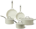Amazon Basics Ceramic Nonstick Cookware 8-Piece Set of Pots and Pans Dishwasher and Oven-Safe All Cooktop Induction Friendly Linen Gray