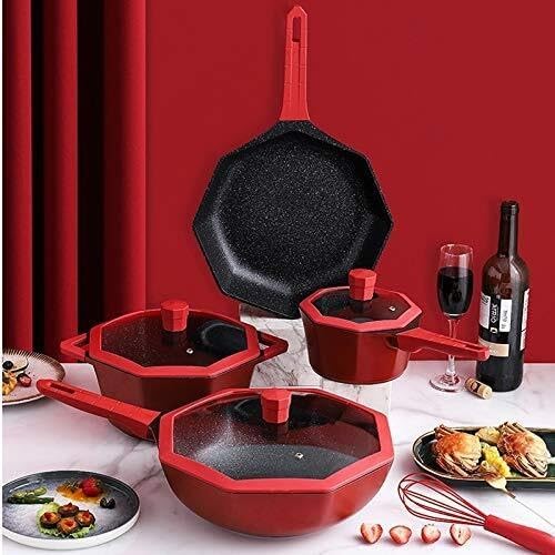 Octagonal Non-Stick Cookware Set with Medical Stone Coating Scratch Resistant Induction &amp Gas Stove Compatible