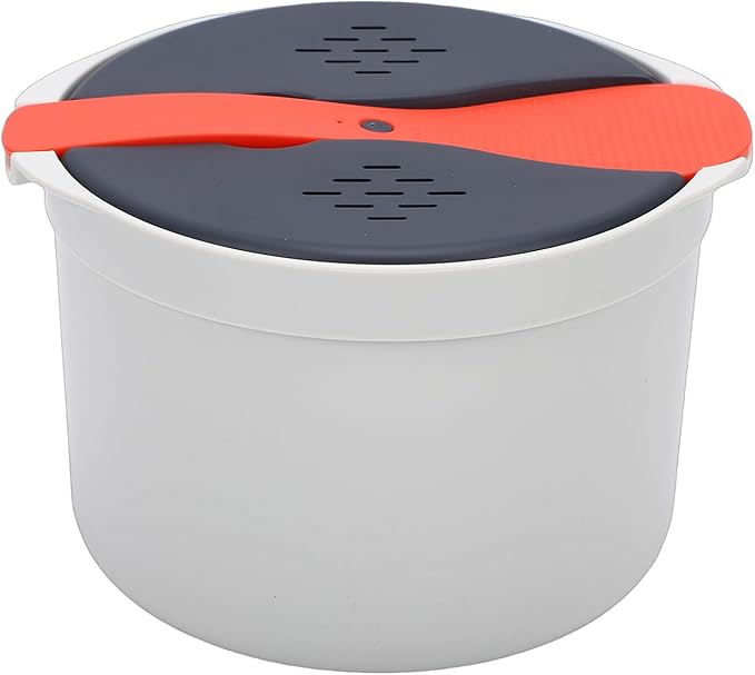 Microwave Rice Cooker with Steaming Tray for Rice and Vegetables Space Saving Design Made of PP Material 20 x 18 x 13cm