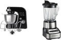 Hamilton Beach Electric Stand Mixer 4 Quarts Dough Hook Flat Beater Attachments Splash Guard 7 Speeds &amp Wave Crusher Blender with 40 Oz Glass Jar and 14 Functions for Puree Stainless Steel