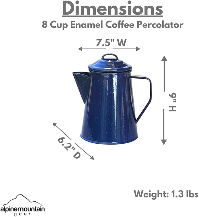 8 Cup Camping Enamel Coffee Percolator Made by Caddis Sports