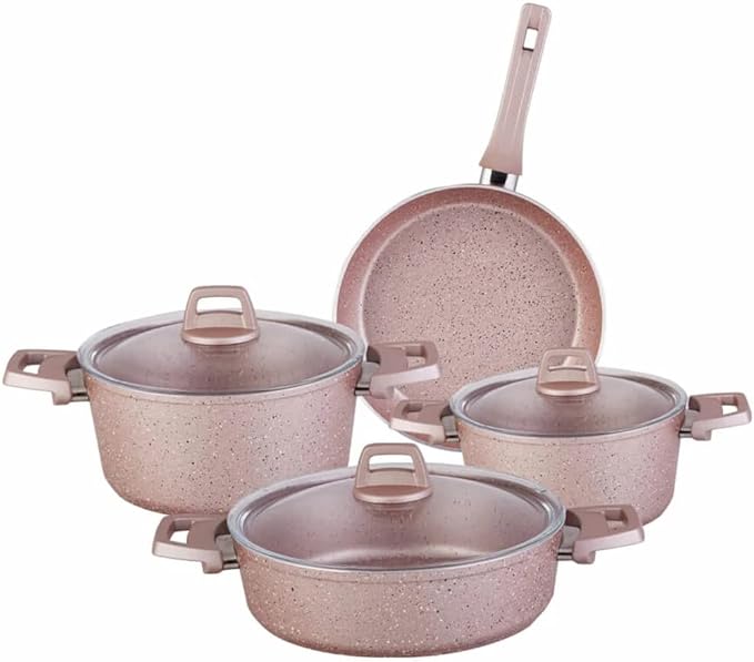 Cookware 7 Piece Cookware Set Rose Color Kitchen Supplies Handy Non-Stick Frying Pan Cookware