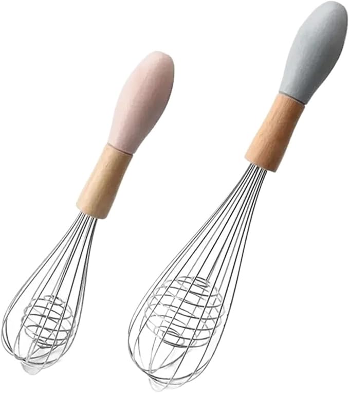 Manual Egg Blender With Wood Handle Stainless Steel Hand Beater Dough Cream Stirring Mixer Whisk Cooking Baking Kitchen Tools(12 inch)