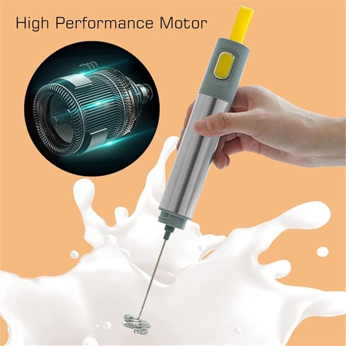 Milk Frother Electric Foamer Handheld Stainless Steel Coffee Tool Cappuccino Maker Hot Chocolate Stirrer Portable Blender(white-Dinosaur Doodle4)