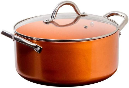 12 Piece Copper Ceramic Nonstick Cookware Set Fry Sauce Pan Casserole Fryer Insert S/Steel Spoon Spatula Ladle Slotted Turner Glass Lids Utensils