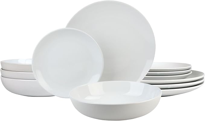 10 Strawberry Street 12 Piece Coupe Stoneware Dinnerware Set with Dinner Bowl Service for 4 White