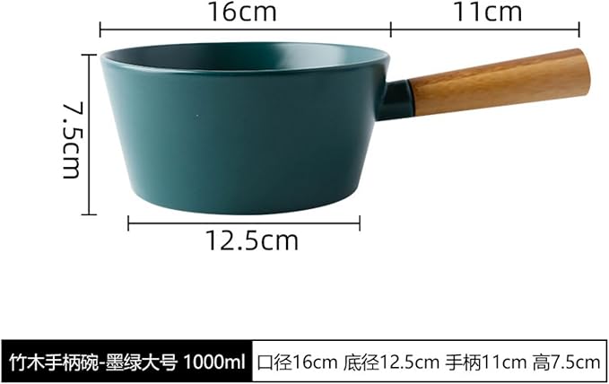 Thcbme 北欧竹木手柄沙拉碗家用意面碗汤碗水果碗创意单个瓷碗甜点碗/kitchen plates kitchen utensils set kit chenaid kitchen pots dinner plates dinnerware sets/墨绿大号
