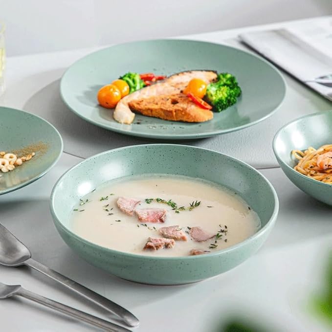 16 Piece Embossed Stoneware Tableware Set with Dinner Dessert Soup Plate Bowl Service for 4person