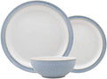 Denby Elements Blue Dinner Set - 4/12 Piece Ceramic Tableware - Dishwasher &amp Microwave Safe - 4 Dinner Plates 4 Medium Plates 4 Cereal Bowls