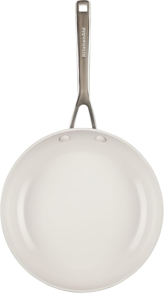 KitchenAid Hard Anodized Ceramic Induction Nonstick Pots and Pans with Saucepans Frying Pans Stockpot and Lids Dishwasher Safe 9 Piece Cookware Set with Stainless Steel Handles - Porcelain White