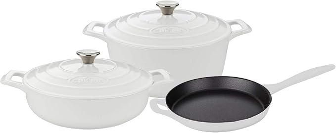 La Cuisine LC 2680 5 Piece Enameled Cast Iron Round Casserole Cookware Set White