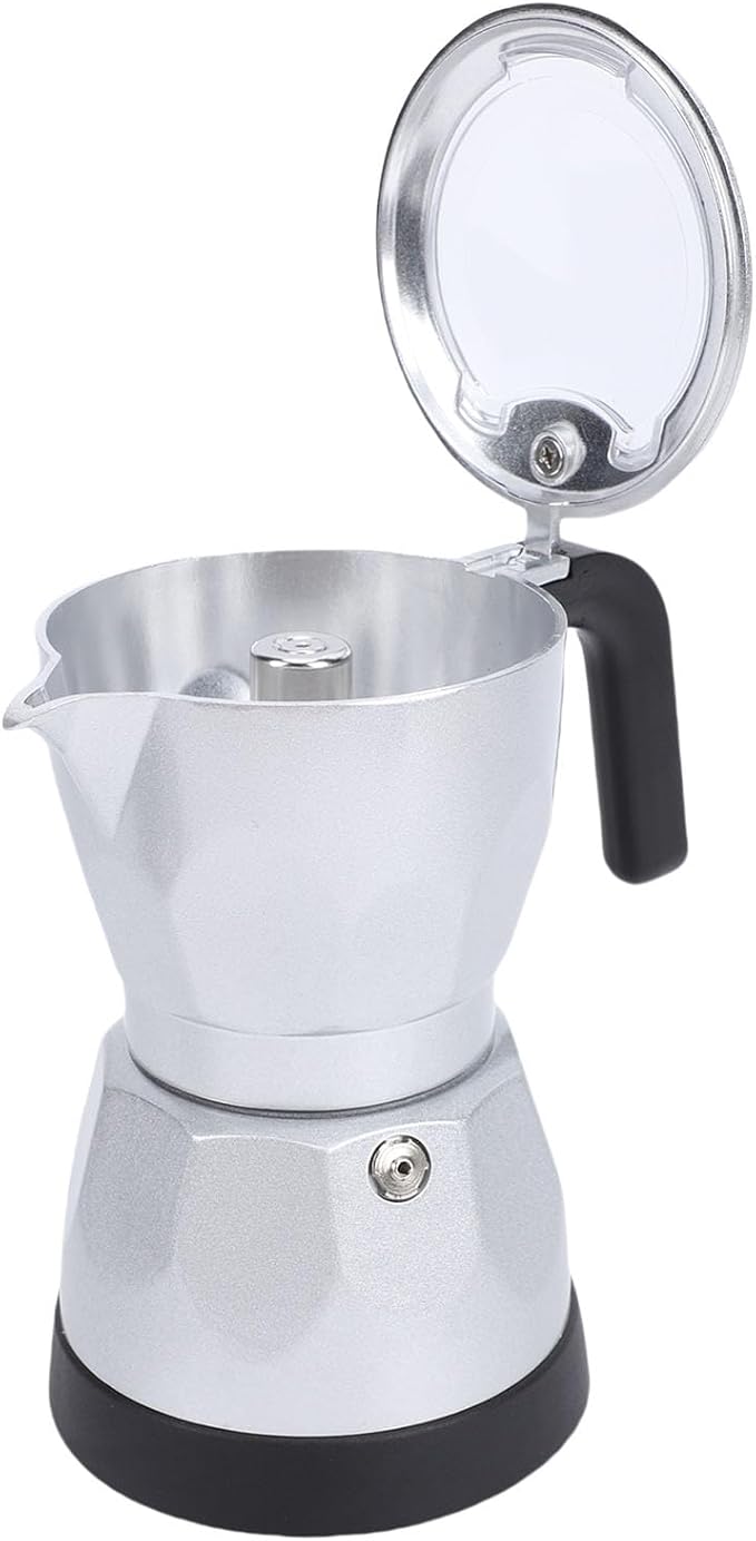 Focket Electric Turkish Coffee Maker 3 Cup Fast Brewing with Anti Scald Handle Octagonal Electric Mocha Pot for Home Office Travel (Silver)