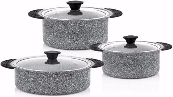Cookware 6Pcs/Set Cookware Set Kitchenware Saucepan Cooking Pot and Pan Set Non-Stck Granite Stainless Steel Kitchen (Color : White) (Black Variety Pack)