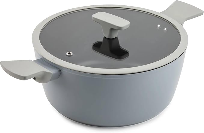 Non-Stick Cookware Set Heavy-Gauge Aluminum Pots and Pans with Fry Pans Saucepans Stock Pot &amp Cookware Protectors – Cool Grey Kitchen 12-Piece Set