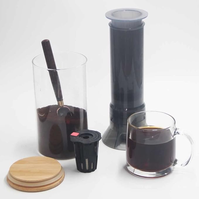 Portable Travel Coffee Maker Press Camping Coffee Press Travel K Cup Coffee Maker - Instantly Makes Delicious Coffee Compatible with K Cups and Ground Coffee 4~12 OZ One Shot