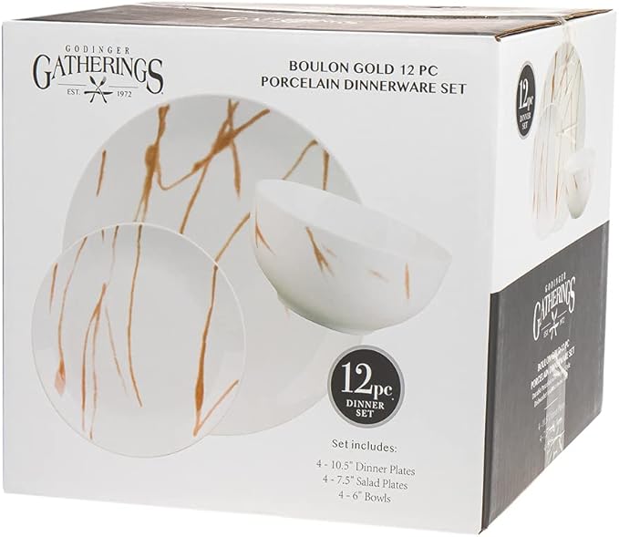 Godinger Dinnerware Set Dinner Plates Salads &amp Apeptizer Plates Soup Bowls Porcelain Dinnerware Set Boulon Gold Set of 4