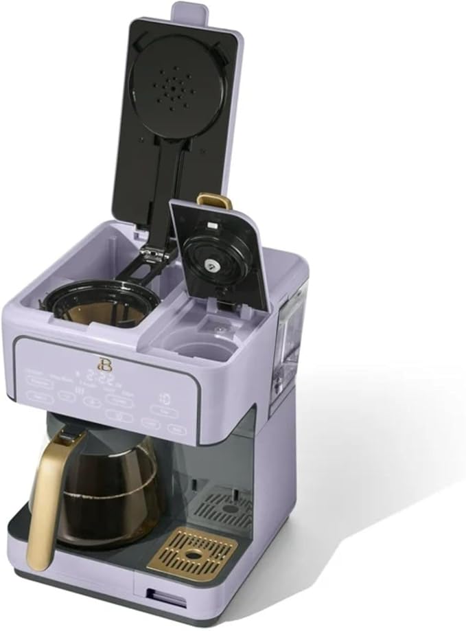 Multi-Brew Coffee Maker 12-Cup Carafe + Single-Serve Pods or Grounds Over Ice Touch Display by Drew Barrymoree. (Lavender)