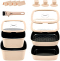 Bohog IH ceramic coating square cookware set with lid &amp magic handle 11P Beige