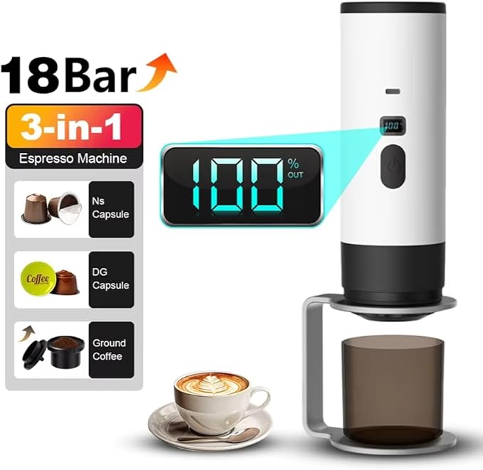 Portable Espresso Coffee Maker Electric Self-Heating 2-in-1 Machine for Travel Car &amp Hiking - Fast Brew Anywhere