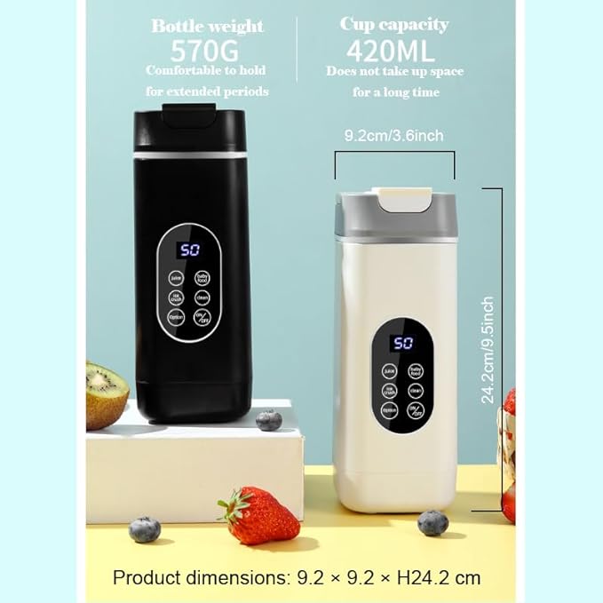 Hualisen Portable Blender for Smoothies Juice420ML Insulated Juicer with Storage Pouch 12 Blades Juice Cup USB-C RechargeableCordless Personal Blender for Shakes and Smoothies (ZJ/White)
