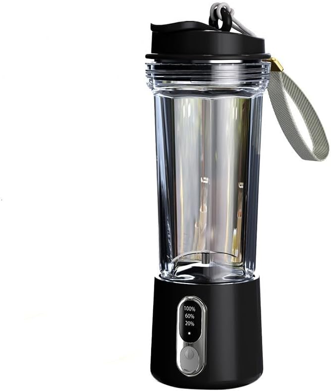 Portable Blender Juicer Cup Wireless Rechargeable Black with Clear Container and Carry Strap