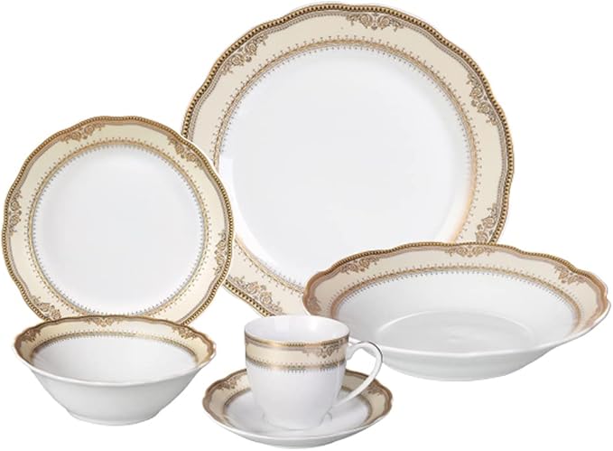 Stylish and Elegant 24 Pieces Porcelain Dinnerware Set Service for 4 People for Hosting Parties and Events - Isabella Design