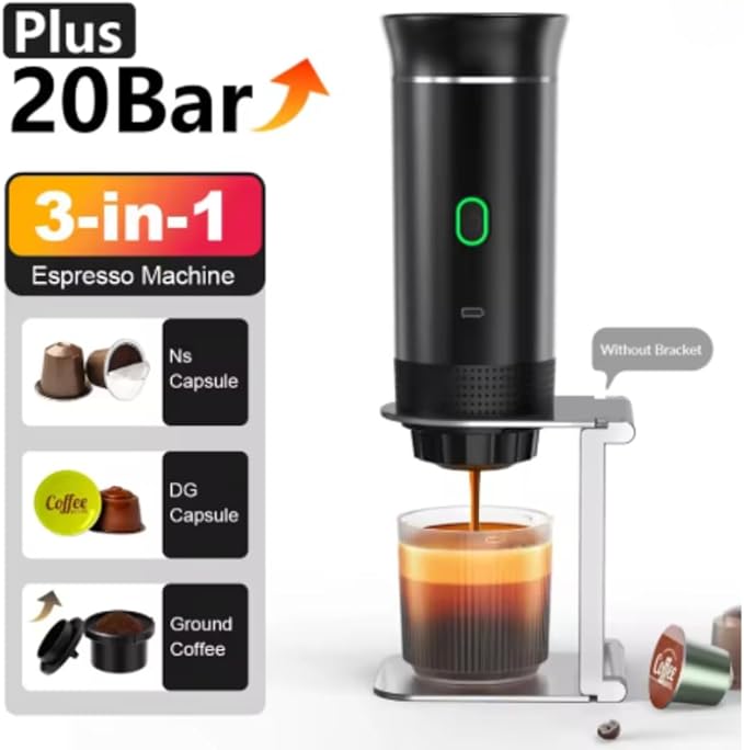 caveman Portable Wireless Electric Espresso Coffee Machine For Travel &ampCar &ampHome Camping Coffee Maker 3-in-1 Capsule Powder Coffee Maker
