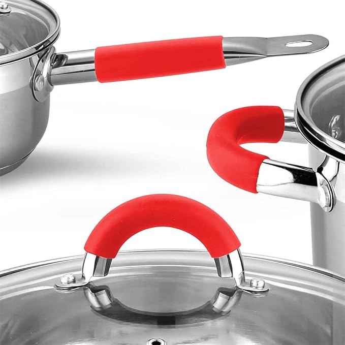 Cookware 8 Pieces Sets of Pans and Pots for Induction Vitroceramic and Gas. Glass Lids. Stainless Steel.