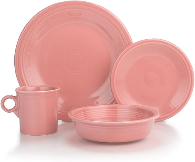Fiesta® 4-Piece Classic Rim Place Setting – Durable Ceramic Lead-Safe Dishwasher/Microwave/Oven Safe – Made in USA Dinnerware - Peony