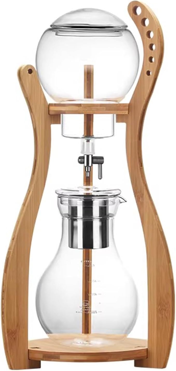 Cold Brew Coffee Tower Ice Drip Coffee Machine with Slow Drip Technology Wood Straight Frame 800ml Large Capacity - Makes 4-6 Cups for Bars Clubs Parties