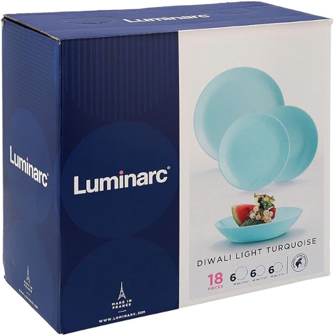 Luminarc Diwali Turquoise Opal Dinnerware Set 18 Pieces – 6 People Opal Suitable Microwave Safe Fridge Stackable