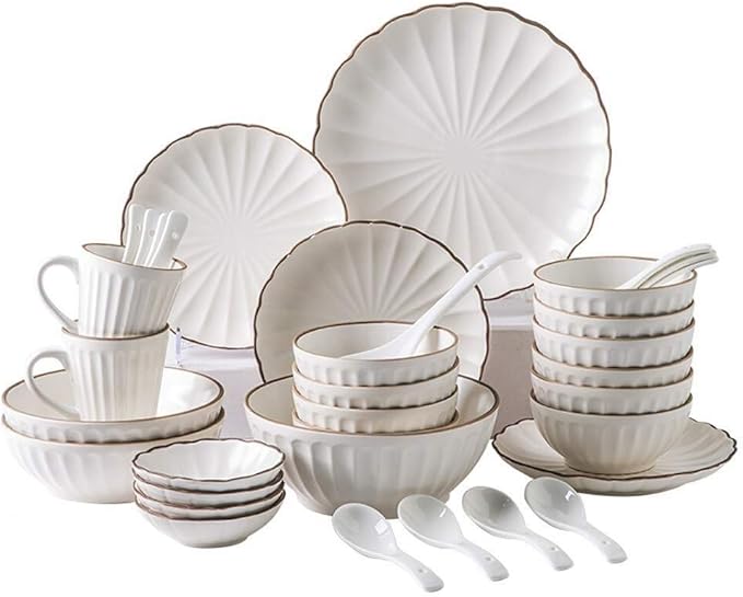 Ceramics Dinner Sets Ceramics Dinner SetsBowl/Dish/SpoonPetal Shape Dinnerware SetNordic Minimalist Style Porcelain Combination SetWhite