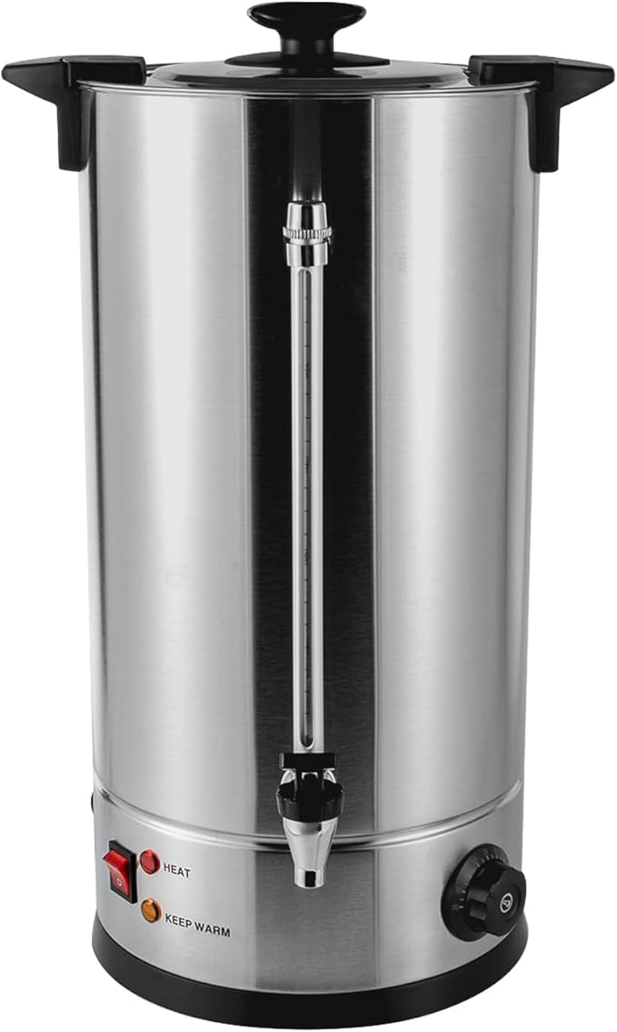 Commercial Coffee Maker 25L/6.6gal Stainless Steel Coffee Urn 1.4KW Coffee Maker Electric Hot Water Urn for Home Party Office Wedding Double-Layer Insulation Visual Coffee Level Indicator