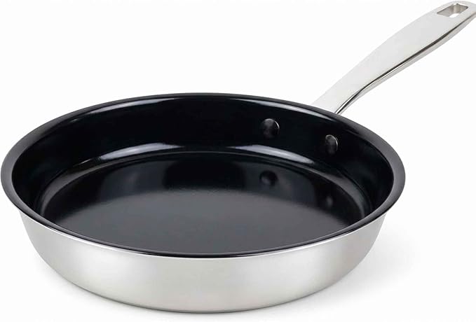 Alva Maestro 9.5 Inch Ceramic Nonstick Frying Pan 5-Ply Stainless Steel Skillet PFAS-Free Induction Compatible Oven Safe to 400°F Everyday Fry Pan for Eggs Sautéing &amp Quick Meals