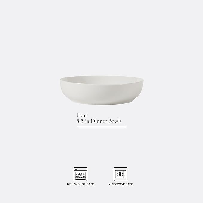 Gibson Home Zen Buffet 6-Piece 41oz Large White Pasta Bowls Porcelain Ceramic Chip and Scratch Resistant Shallow Salad Bowl Serving Bowls Soup Bowls Set Dishwasher &amp Microwave Safe