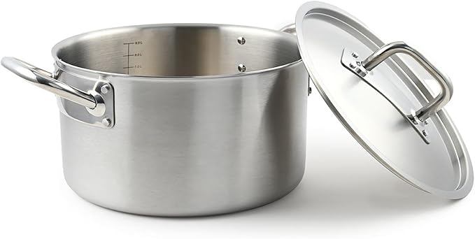LAGUIOLE Triplex Soup Pot 28 x 17 cm Triplex Stainless Steel 304/Aluminium/430 Capacity 10 L Compatible with All Hobs Including Induction Easy Cleaning Silver
