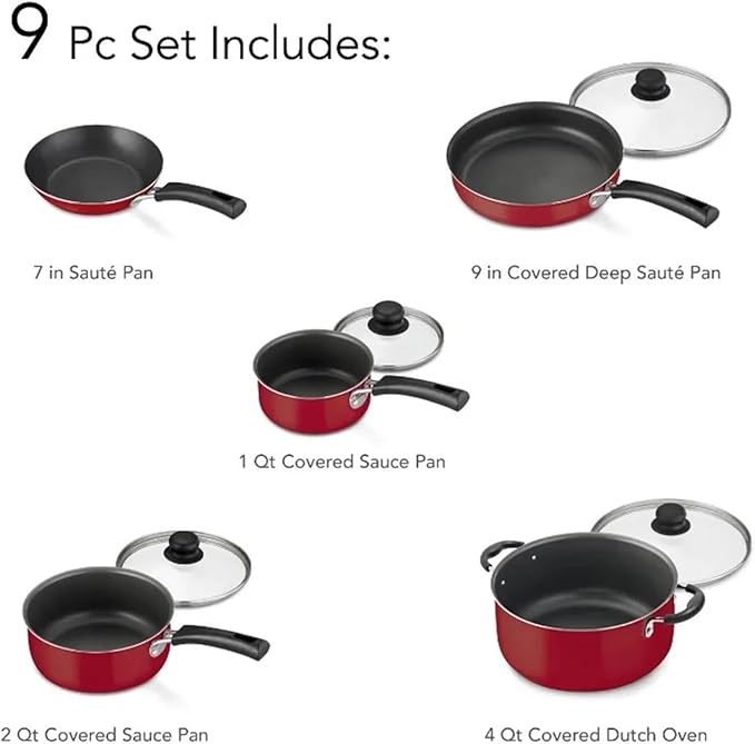 9-Piece Non-stick Cookware Set Red