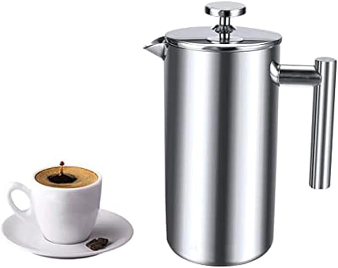 Insulated French Press Coffee Maker Stainless Steel Double-Wall Metal 3 Level Filtration System Rust-Free Dishwasher Safe