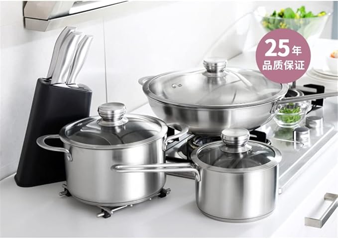 Cookware Set Stainless Steel Household Frying Pan Soup Pot Set Tool Steamer Frying Pan Glass Lid Kitchen Utensils (Color : A Size A (A