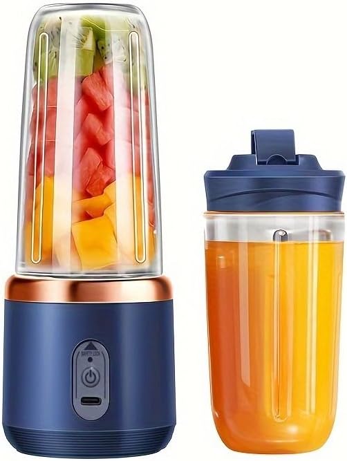 Fit for 400ml USB Rechargeable Portable Blender - 1500mAh Smoothie Maker with 6 Stainless Steel Blades Juice Shaker Bottle for Home and Travel(H)
