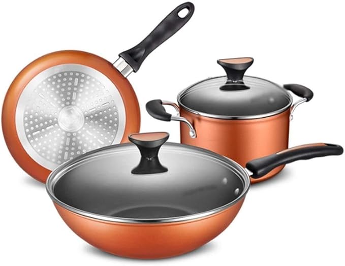 Household Non-Stick 3-Piece Aluminum Alloy Cookware Set with Tempered Glass Lids Induction &amp Gas Stove Compatible