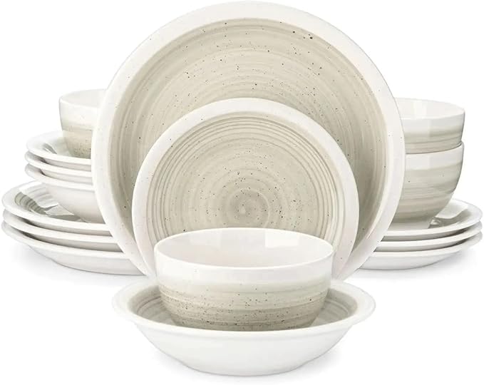 16 Piece Stoneware Tableware Set with Dinner Dessert Plate Cereal Pasta Bowl for 4 Person
