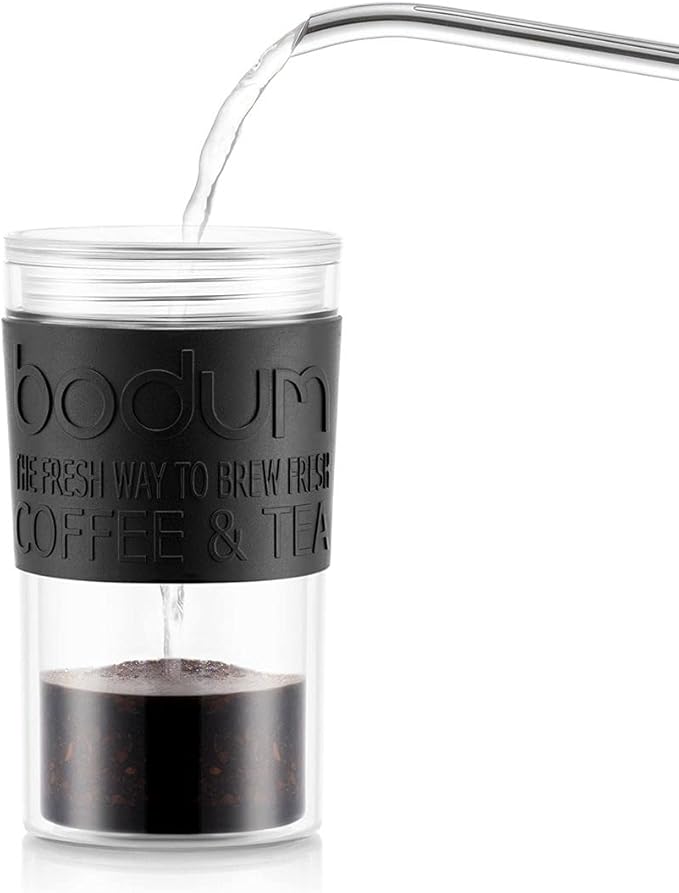 Bodum Insulated 11102-01s Piston Cup with Hinged Lid 0.35 Litre Black Transparent Plastic 8.9 cm