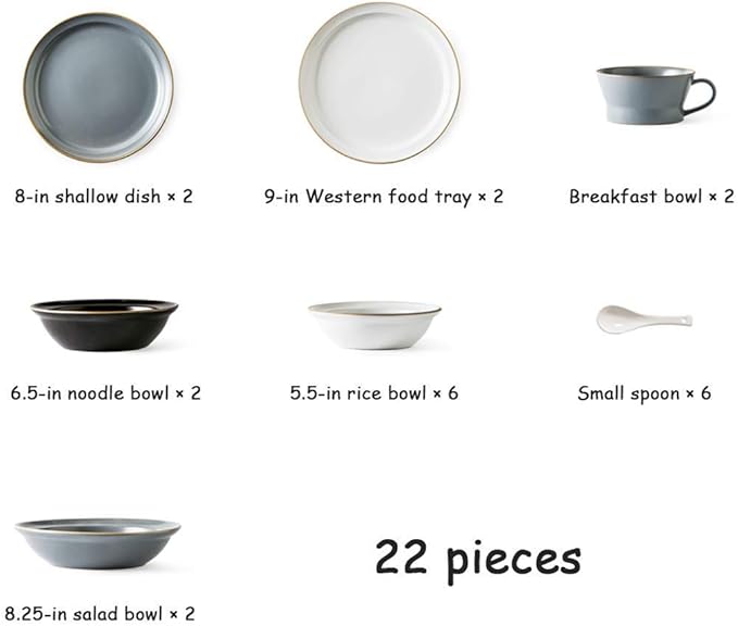 Elegant Dinner SetCeramics Dinner SetsPlate/Bowl/Dish|22 Pieces Premium Color Mixing Dinnerware - Matte Glazed Porcelain Dinner Plates Combination Set for Restaurant