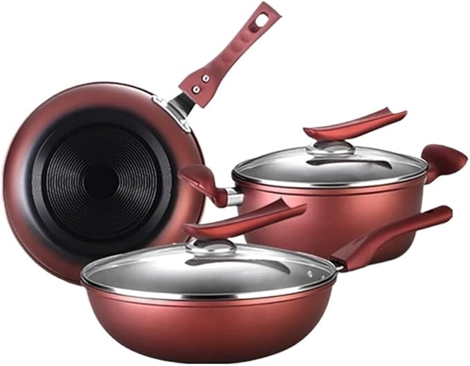 Cookware Cooking Pots 3Pcs Cookware Set Wok Soup Pot with Lid Frying Pan Wrought Iron Non-Stick Cooking Pot Set Kitchen Kitchen Saucepan Set