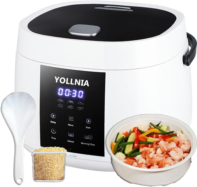 3L Rice Cooker 12 cups (Cooked) Mini Digital Rice Cooker6 in 1 Multicooker for Grain Preset and Reheat Options 12-Hr Delay Timer Auto Keep Warm Non-Stick Inner Pot with Steaming Basket